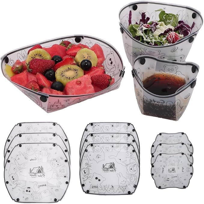9-Piece Collapsible Tableware Set Bowls Cups Plates | Foldable Salad Bowl by Unknown