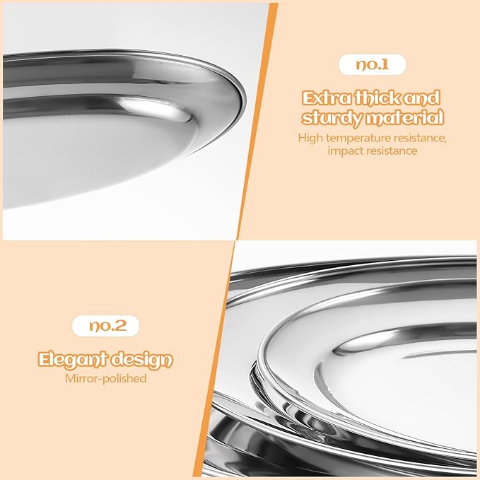 FoldTier 3 Pcs Stainless Steel Serving Tray Large Oval Platter Set, 11.8" 13.8" - Image 6