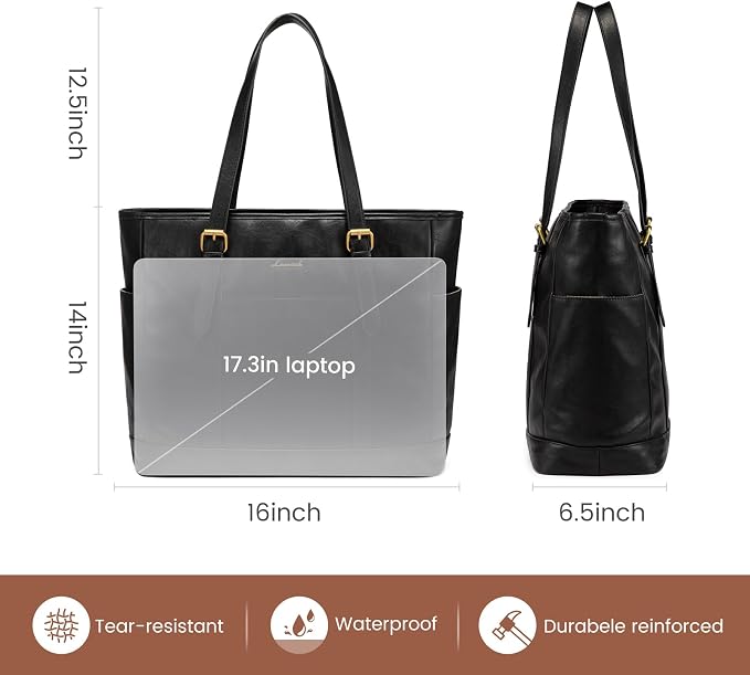 LOVEVOOK Laptop Tote Bag for Women, Vintage Leather Work Tote Bag for Women - Image 4