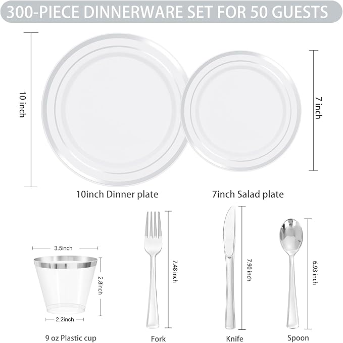 WELLIFE Silver Plates, Plastic Dinnerware Set - Image 6