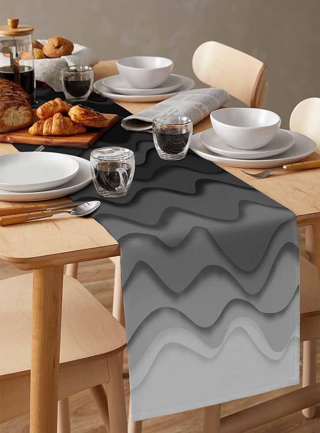 Grey Ocean Table Runners 90 Inches Long, Cotton Linen Fabric Table Runner - Image 3