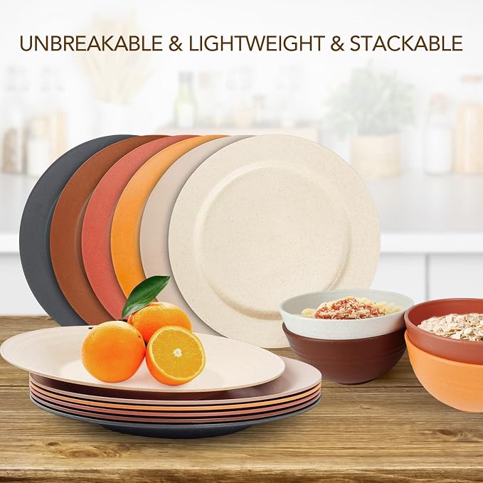 10inch/6pcs Dishwasher & Microwave Safe Wheat Straw Plates, Alternative - Image 3