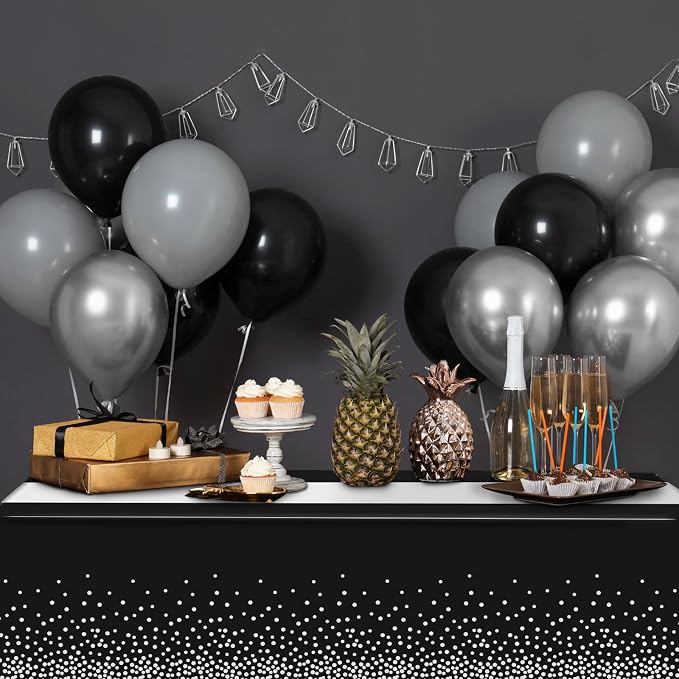 3Pcs Black and Silver Tablecloth Party Decorations, Plastic Black Table Cloth - Image 5