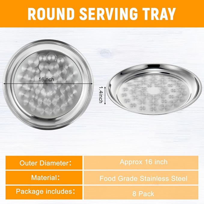 8 Pack Stainless Steel Round Serving Tray - Image 2
