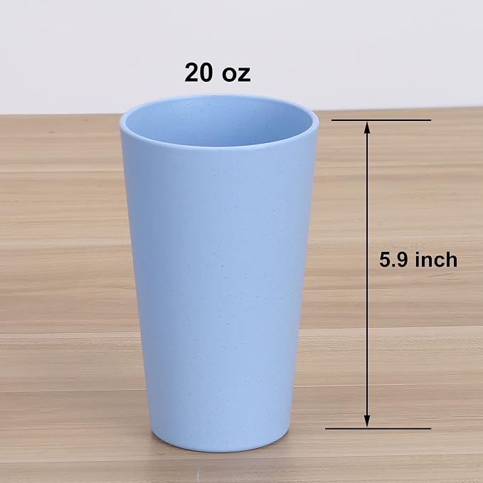 Wheat Straw Unbreakable Cup | 20 oz Reusable Water Drinking Glasses Sets of 5 | - Image 2