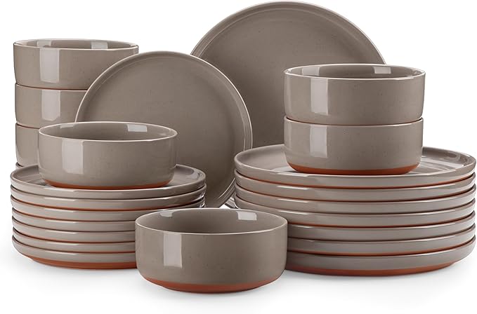 MALACASA Plates and Bowls Sets, 24 Pieces Modern Ceramic Dinnerware Set by MALACASA