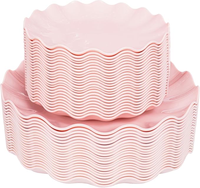 LIYH 50 Pcs Pink Plastic Plates Reusable by LIYHLoveinyourheart