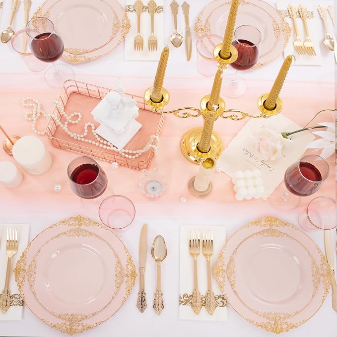 Morejoy 175pcs Pink Plastic Plates - Image 6