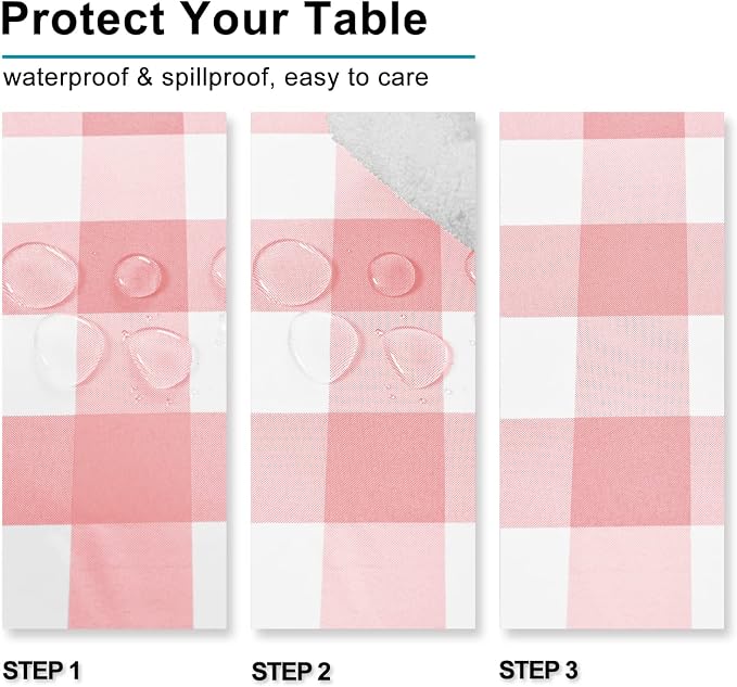 Peach Pink and White Checkered Tablecloth Rectangle - Image 3