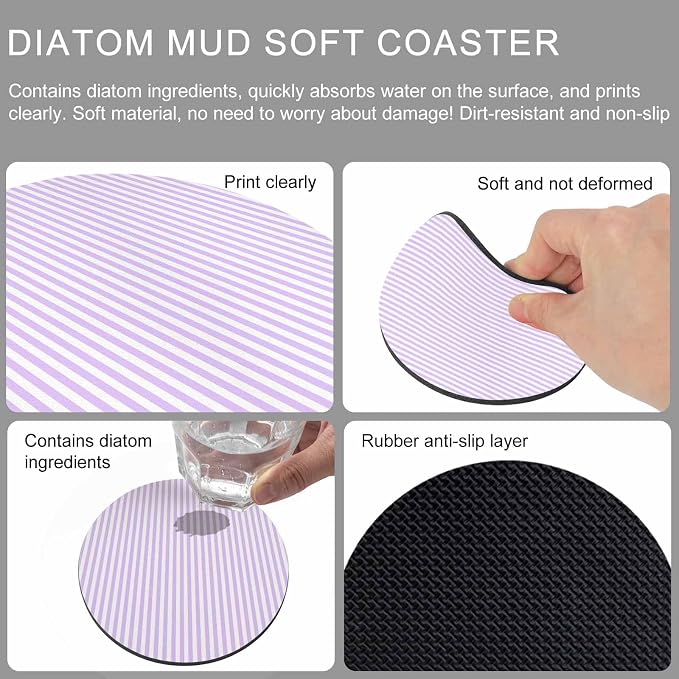 Purple White Stripe Coasters Set of 6, Modern Minimalist Geometric Striped Soft - Image 9