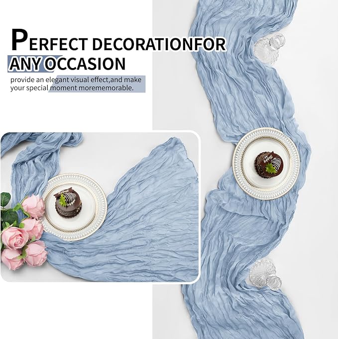 4 Pack Dusty Blue Cheesecloth Table Runner 10Ft, Gauze Table Runners 21.5 x 120 - Image 5