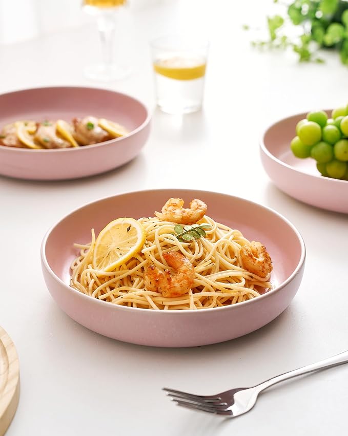 famiware Milkyway 33 oz Pasta Bowls Set of 4, Light Pink | Double Reactive Glaze - Image 7