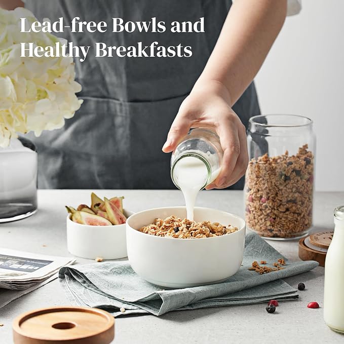 DOWAN White Ceramic Bowls Set of 6, 20 oz Ceramic Cereal Bowls, Everyday Cereal - Image 3