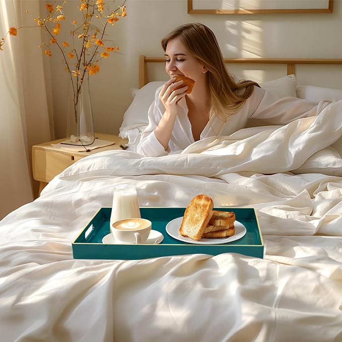 Teal Decorative Tray for Coffee Table, Serving Tray - Image 6