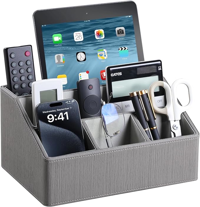 PU Leather Desk Organizer, Remote Control Holder, Office Desk Accessories by MEIBOOCH