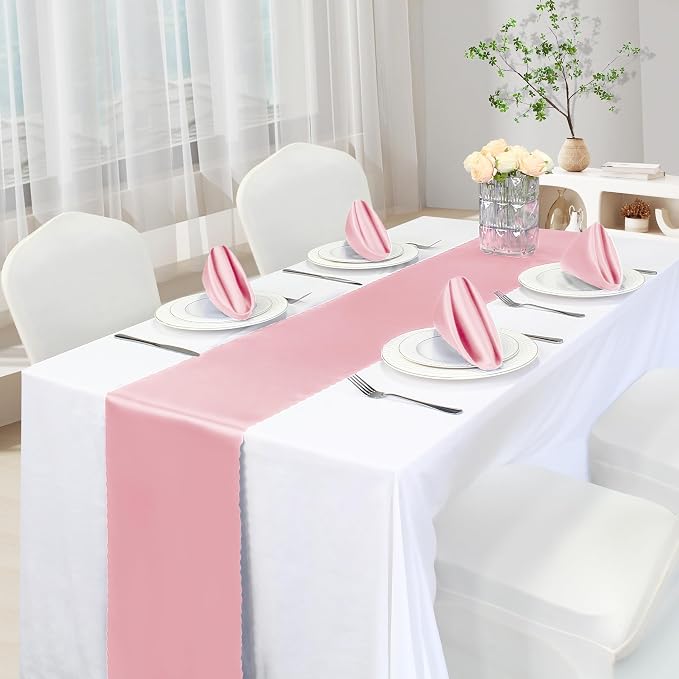 VACVELT Blush Pink Satin Table Runners, 12x72 Inch, 6 Pack, Scalloped Edge | - Image 2