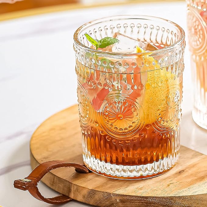 MDLUU 6-Pack Embossed Drinking Glasses, Romantic Glassware, Vintage Glass - Image 4