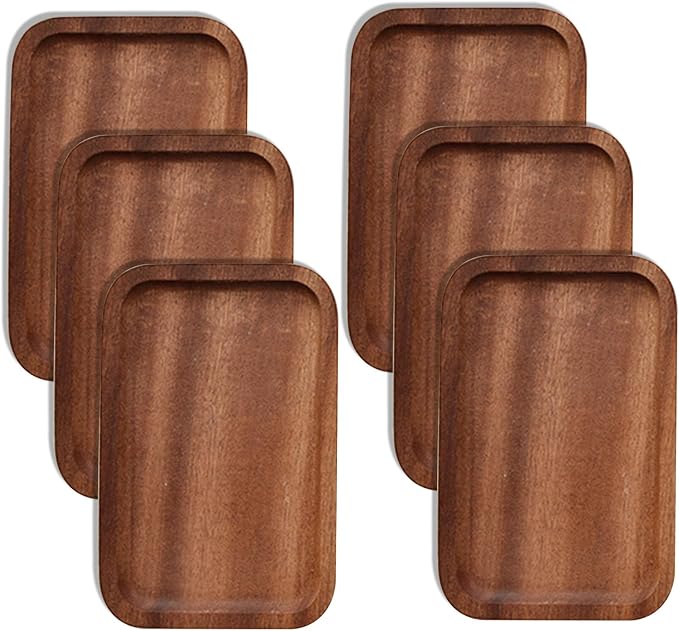 6 Pack Solid Wood Serving Platters and Trays of Natural Wood by Linwnil