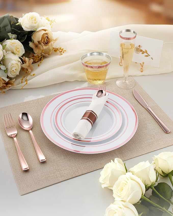 320PCS Rose Gold Fancy Disposable Dinnerware Sets - Image 3