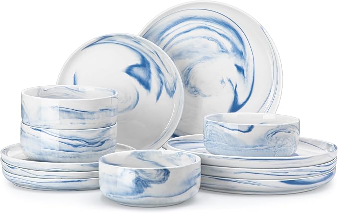 MALACASA 12 Pcs Porcelain Plates and Bowls Sets, Dinnerware Set by MALACASA