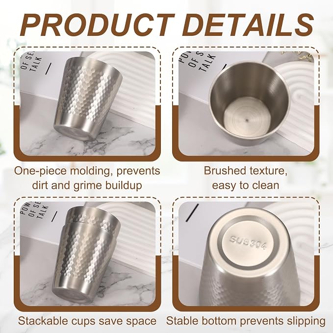 uxcell 2 Pcs Stainless Steel Cups, 12oz/350ml Metal Cups Diamond Textured - Image 5