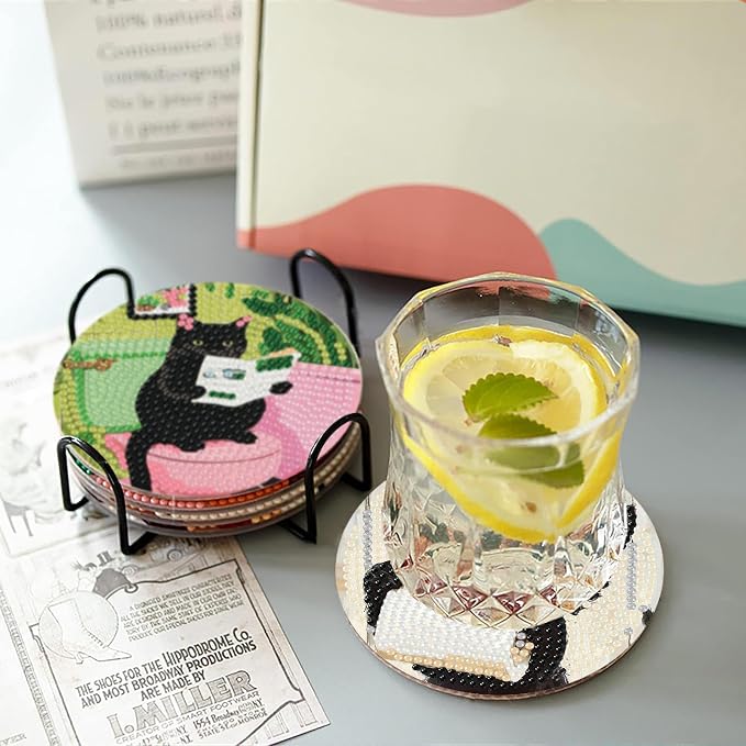 8 Pack Black Cat Diamond Art Coasters Kits-Diamond Painting Coasters Kit | 5D - Image 7