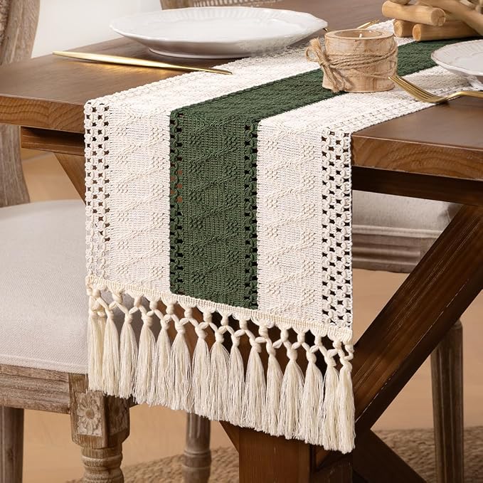 DeZerlor Boho Macrame Table Runner Spring Easter Farmhouse Woven Small Table - Image 2