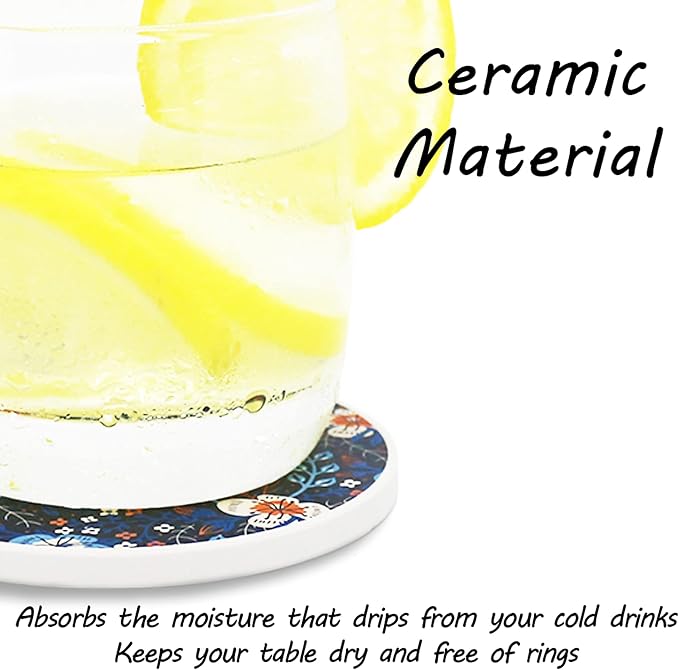 AD Set of 6 Coasters for Drinks Absorbing Round Ceramic Stone Coaster - Image 6