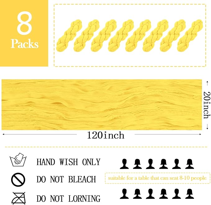 8 Pack Lemon Yellow Cheesecloth Table Runner 20 x 120 inch Gauze Table Runners - Image 2