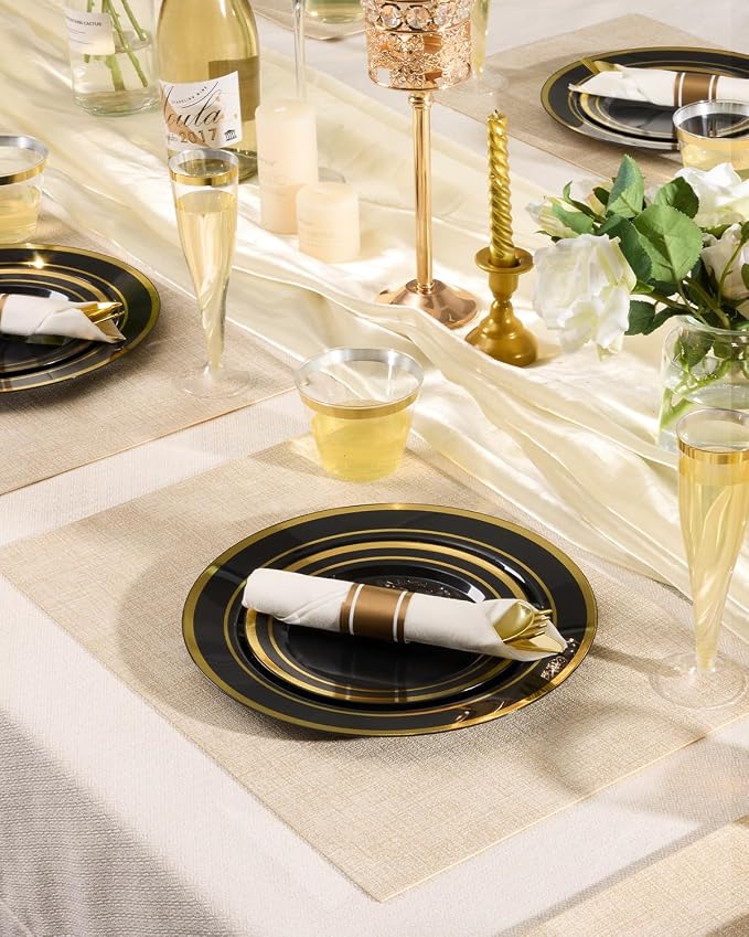 320PCS Black Gold Fancy Disposable Dinnerware Set - Image 7
