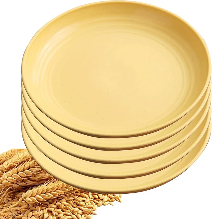5Pcs Dinner Plates Wheats Straw Plates Set Unbreakable Reusable, Lightweight by Unknown