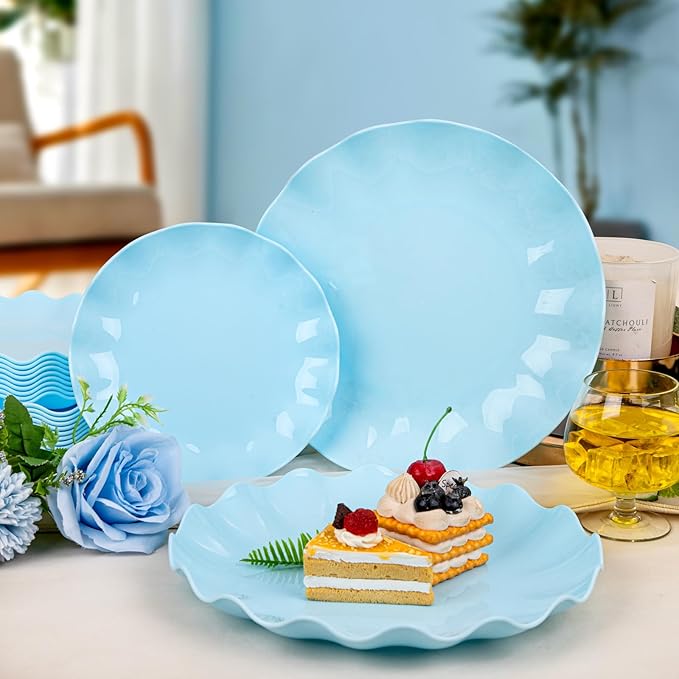 LIYH 24 Pcs Blue Plastic Plates Reusable - Image 5