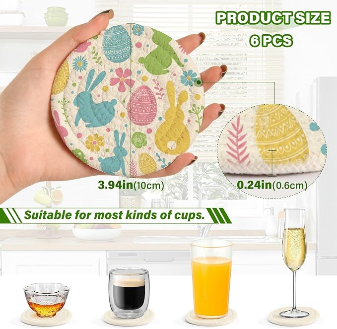 YETTASBIN Easter Bunny Eggs 6 Pcs Drink Coasters - Image 3