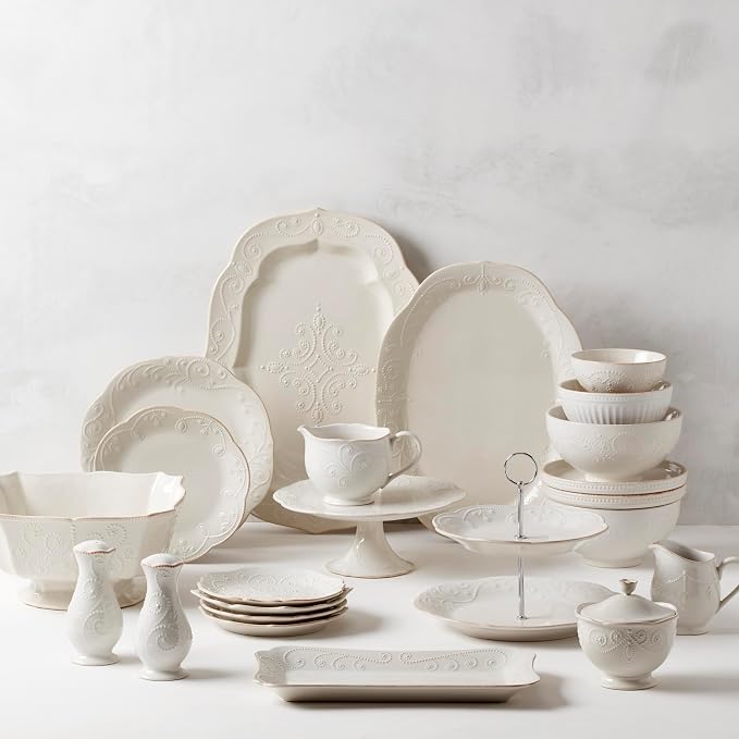 Lenox French Perle White Stoneware 2-Tier Serving Tray | dishwasher safe - Image 2