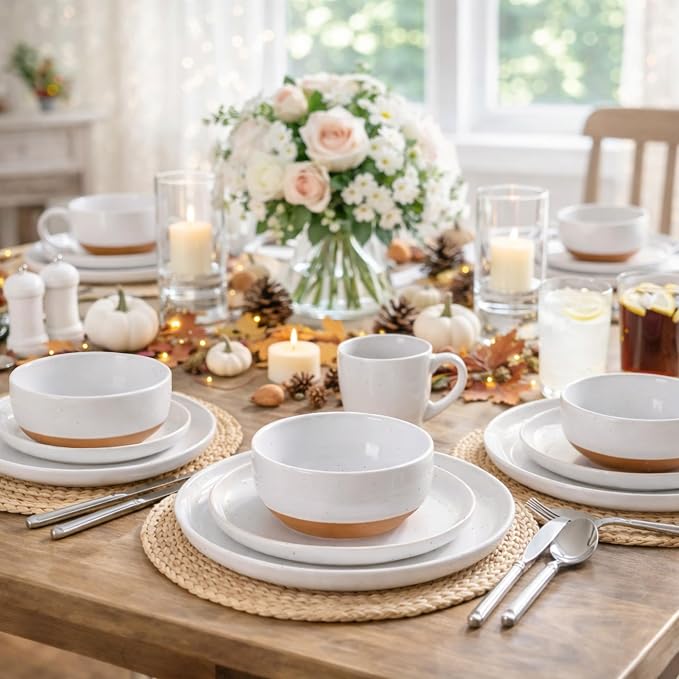 AmorArc Dinnerware Sets for 6, 18 Pieces Ceramic Plates and Bowls Set | Scratch - Image 8