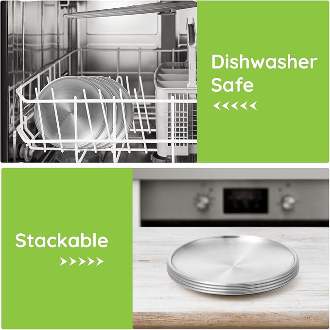 Stainless Steel Plates, 10 Pack 5.5 inch 304 Metal Food Serving Plate Set - Image 4