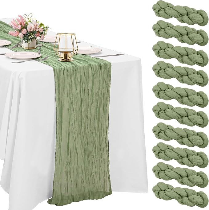 10 Pack Sage Green Cheesecloth Table Runner 6FT Boho Gauze Fabric Table Runner by HAISIWLKJ