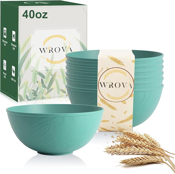 Wheat Straw Bowls for Kitchen set of 6, Anti-Scald Thick Soup Bowls 40oz by WROVA