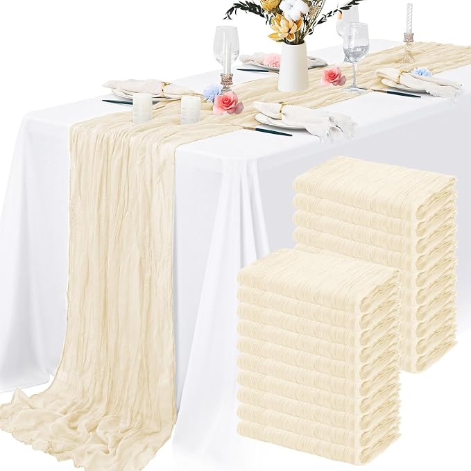 20 Pack Ivory Cheesecloth Table Runner 10FT Long Boho Gauze Fabric Table Runner by Lamshionow