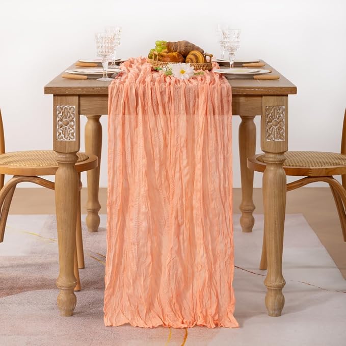 2 Pack Peach Pink Cheesecloth Table Runner 10ft Coral Sheer Gauze Decor | - Image 3