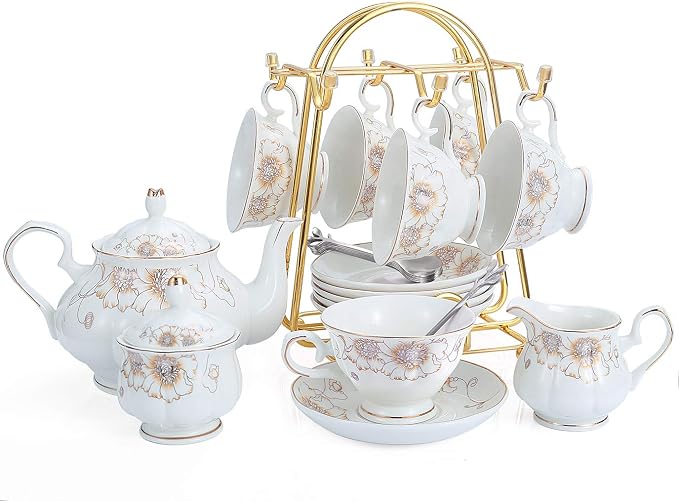 CHENP.HMC Tea Set 22-Piece Porcelain Ceramic Coffee | Tea Gift Sets Cups Saucer by CHENPH