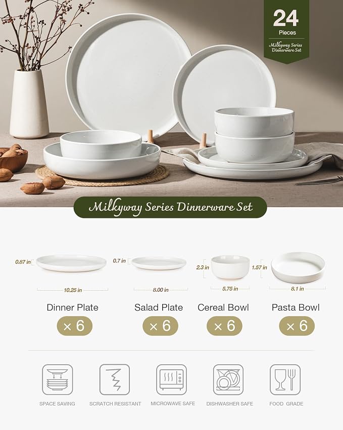 Famiware Milkyway 24-Piece Stoneware Plates and Bowls, Dishes Set - Image 2