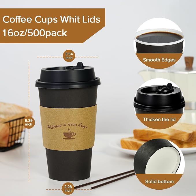 LITOPAK 500 Pack 16 oz Disposable Coffee Cups, Including cups, suitable - Image 2