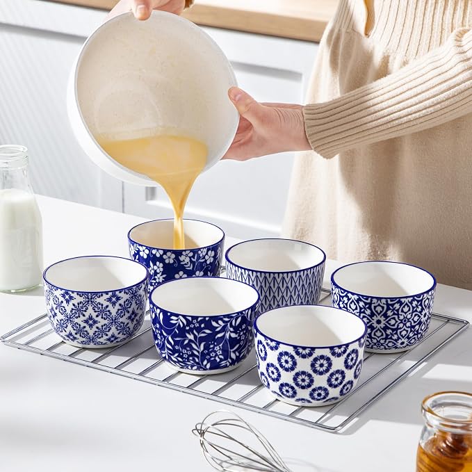 vancasso Selene 8 Oz Porcelain Ramekins Set of 6, Baking Dessert Cups | Vintage - Image 5