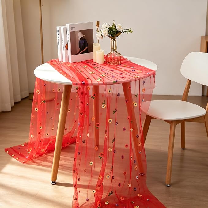 BINBE 6pcs Daisy Spring Table Runner Embroidery Gauze 10FT Florals Seasonal - Image 5
