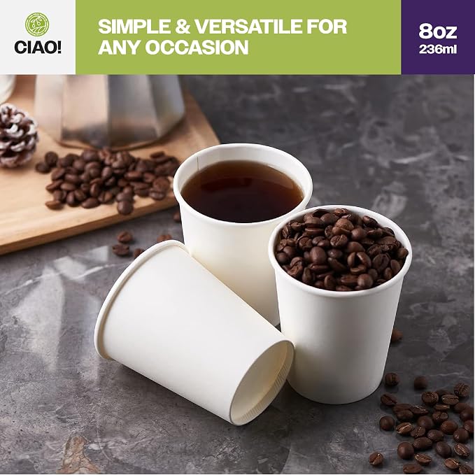 CIAO! 8oz White Paper Hot Cup, Disposable, 80mm Diameter 1 - Image 6