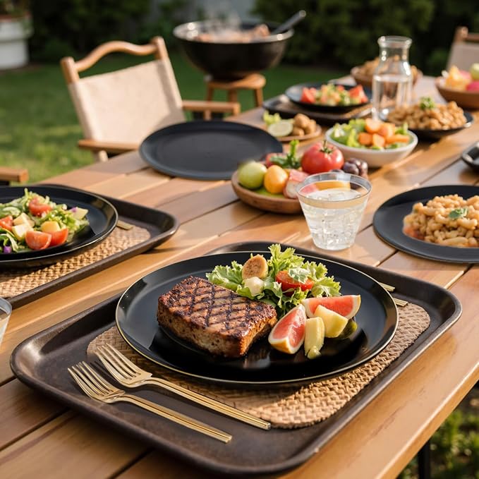 bUCLA 150PCS Black and Gold Plastic Plates - Image 8