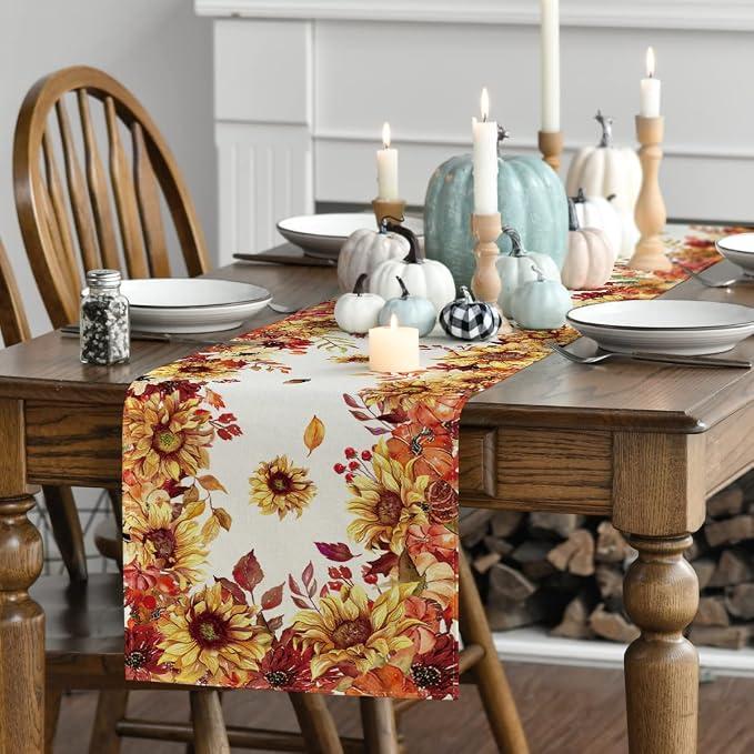 Artoid Mode 210 GSM Fall Table Runner 13x60 Inch Home Party Decor | Sunflower - Image 3