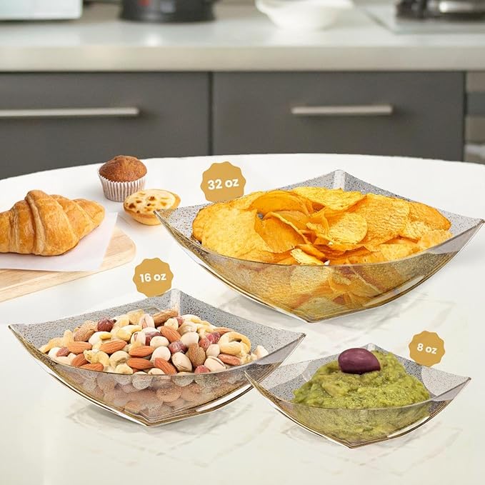 R-kay 6 Pack Gold Glitter Plastic Serving Bowls - 32 Oz Gold Plastic bowls - - Image 2