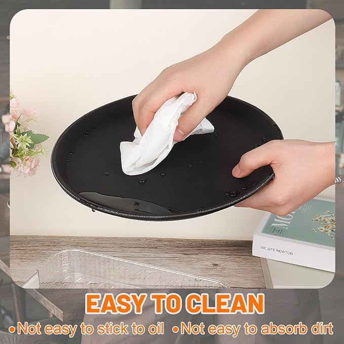 Mwellewm 3 Pcs Round Serving Tray, 11 Inch Non Slip Surface Round Tray Black - Image 6